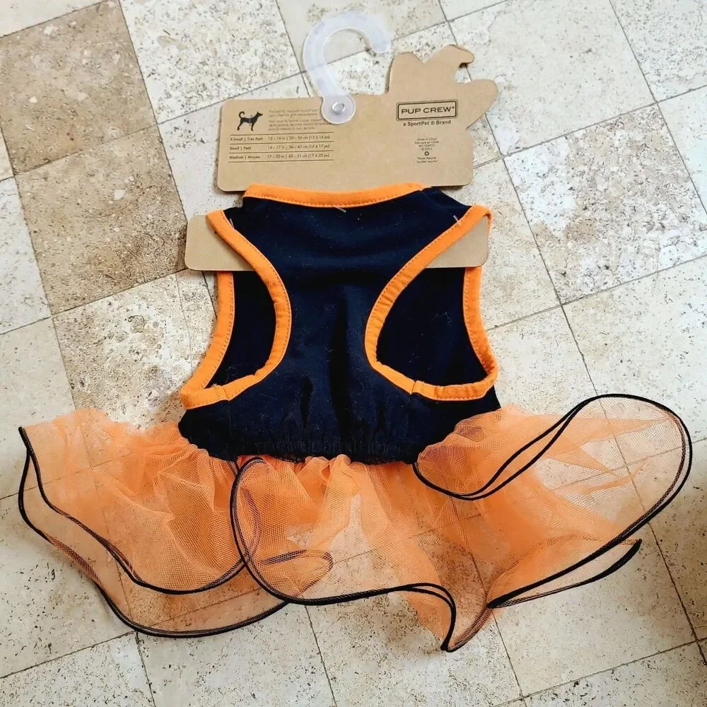 NEW Size SMALL Pup Crew Dog Dress Spice Girl Pumpkin Halloween Outfit Tutu
